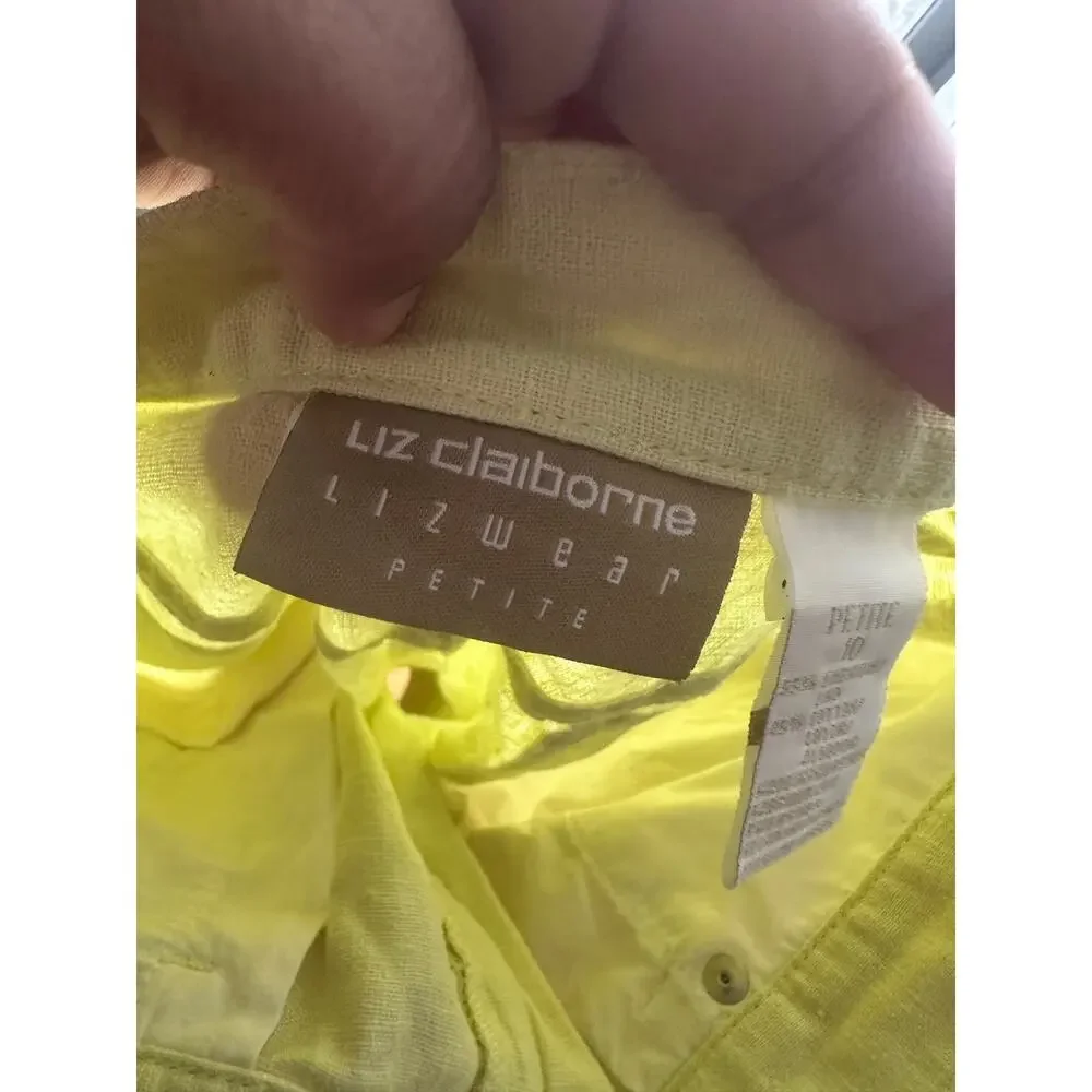 Liz Claiborne Yellow Linen Blend Shorts Petite 10 High Rise Retro Style